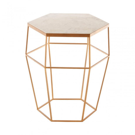 Gianna Hexagonal Marble Top Side Table, Marble, Iron, Natural