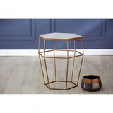 Gianna Hexagonal Marble Top Side Table, Marble, Iron, Natural