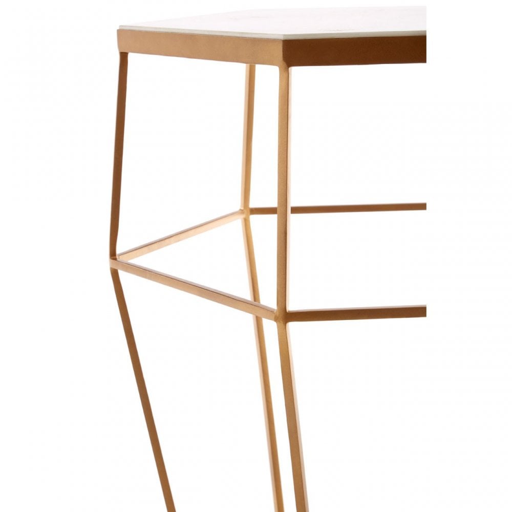 Gianna Hexagonal Marble Top Side Table, Marble, Iron, Natural