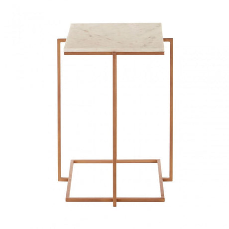 Gianna Side Table with Gold Finish Legs, Marble, Iron, Natural