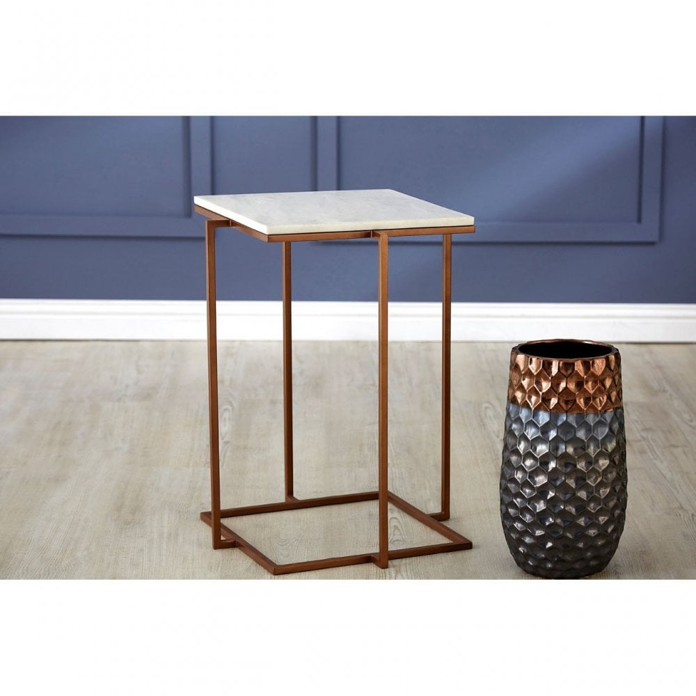 Gianna Side Table with Gold Finish Legs, Marble, Iron, Natural