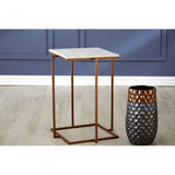 Gianna Side Table with Gold Finish Legs, Marble, Iron, Natural