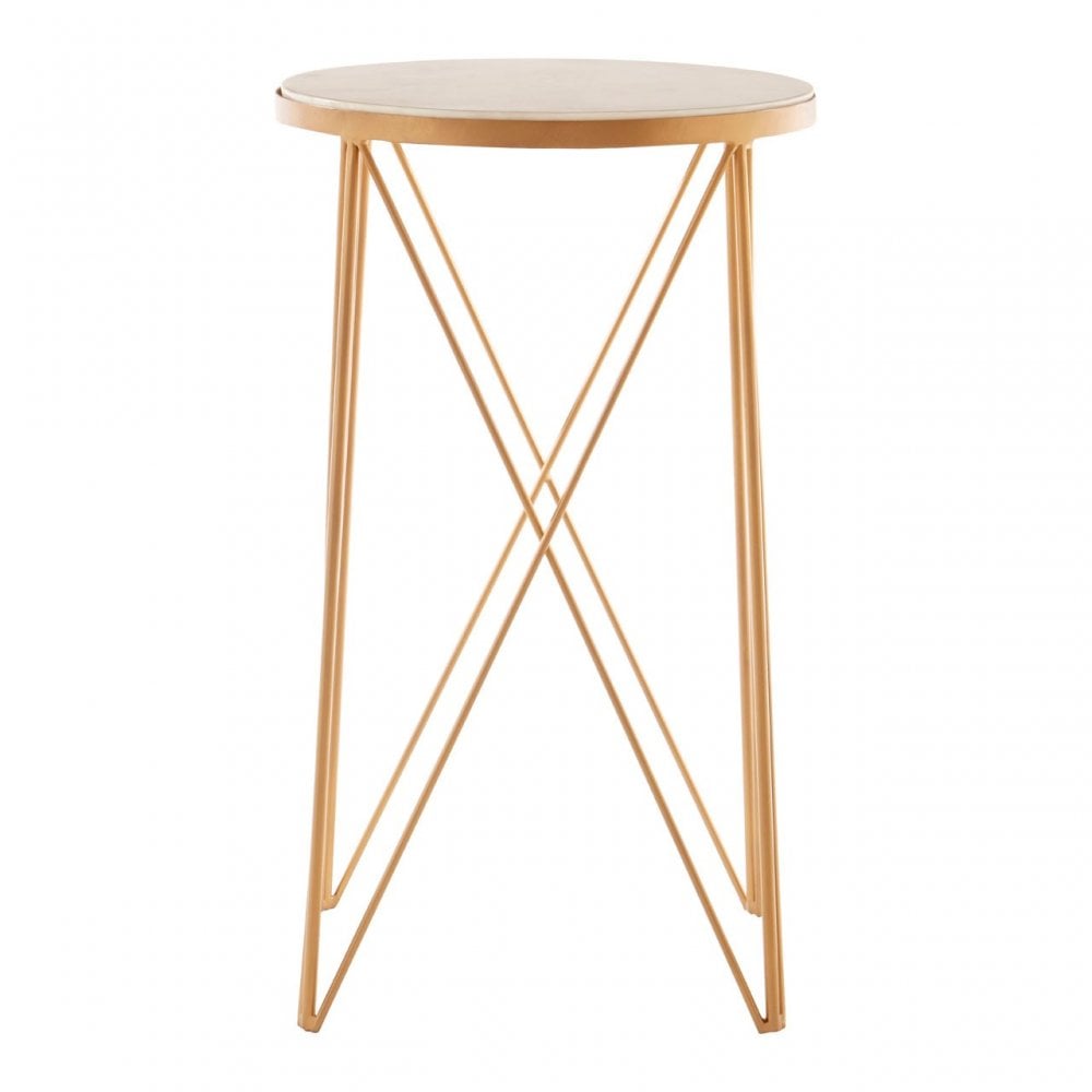 Gianna Round Marble Top Side Table, Marble, Iron, Natural