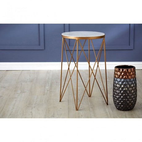 Gianna Round Marble Top Side Table, Marble, Iron, Natural