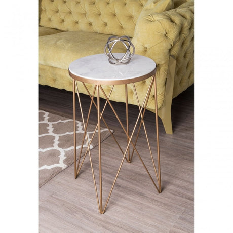 Gianna Round Marble Top Side Table, Marble, Iron, Natural