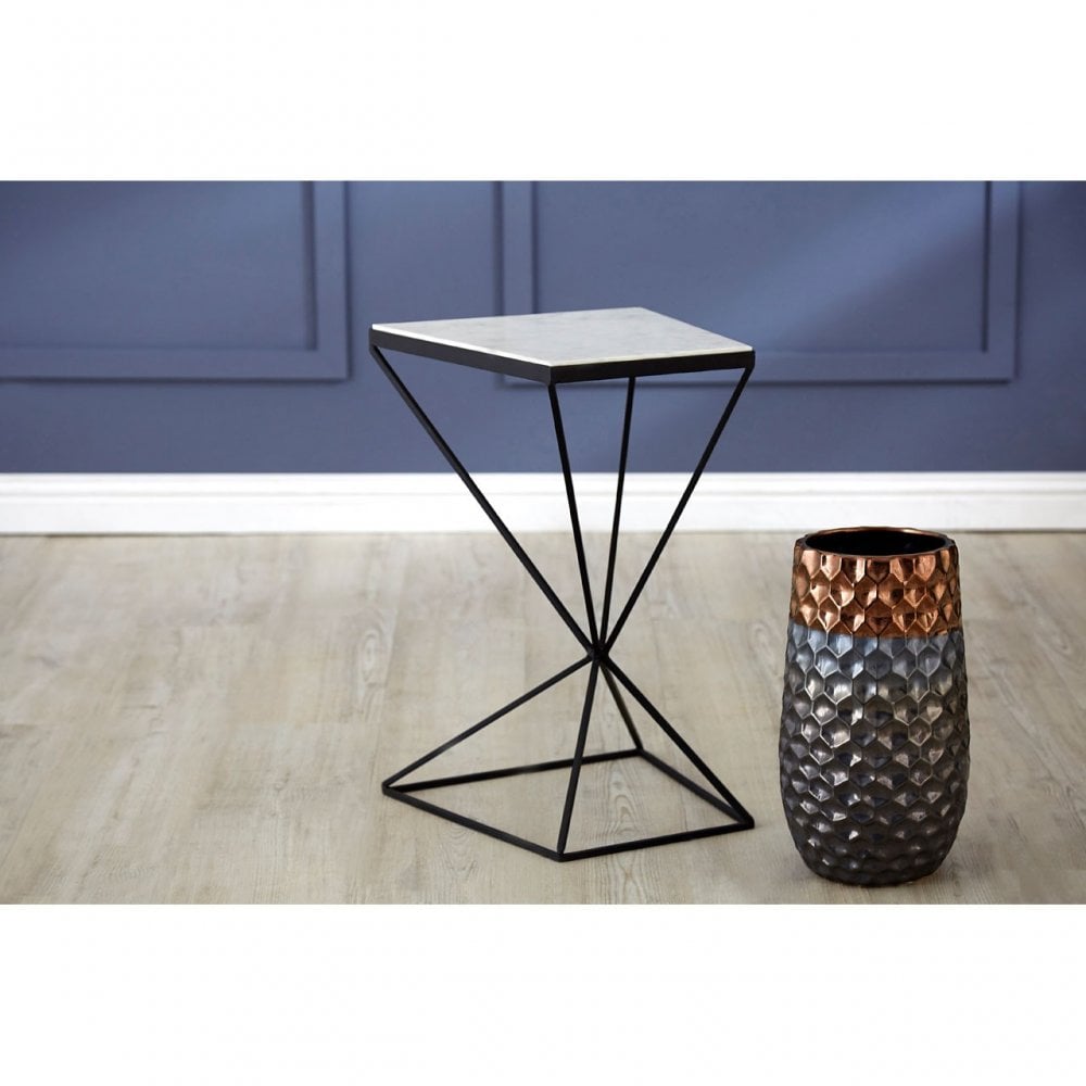 Gianna Trapezoid Side Table, Marble, Iron, Natural