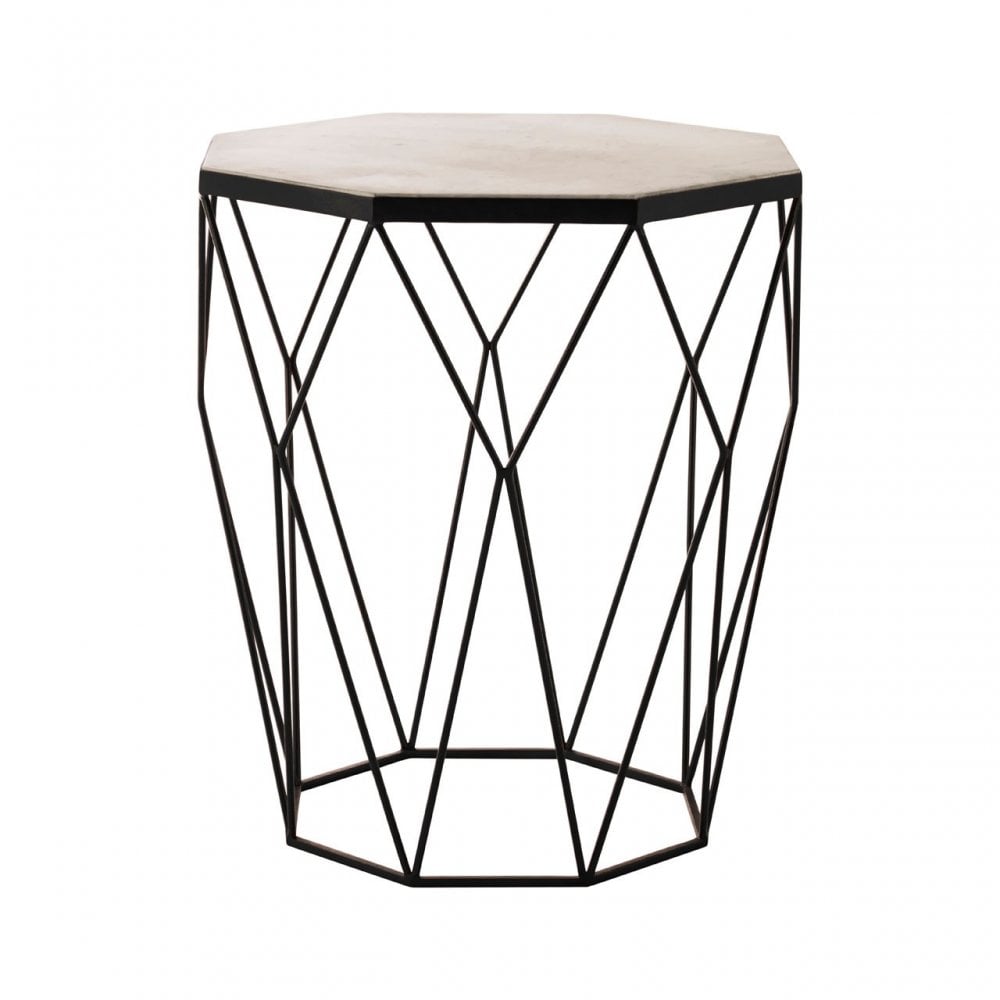 Gianna Octagon Matte Black Side Table, Marble, Iron, Black