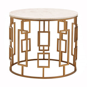 Gianna Round White Marble Top Side Table, Marble, Iron, White