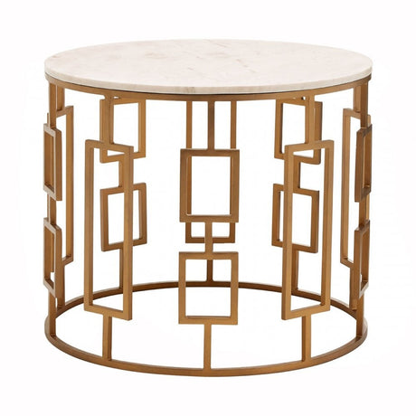 Gianna Round White Marble Top Side Table, Marble, Iron, White