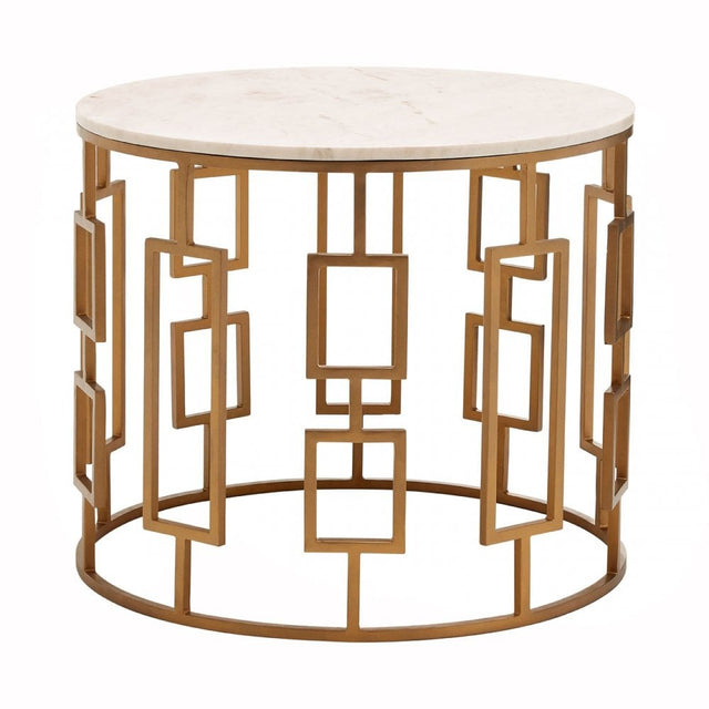 Gianna Round White Marble Top Side Table, Marble, Iron, White