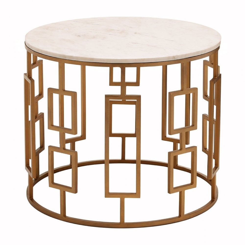 Gianna Round White Marble Top Side Table, Marble, Iron, White