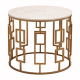 Gianna Round White Marble Top Side Table, Marble, Iron, White