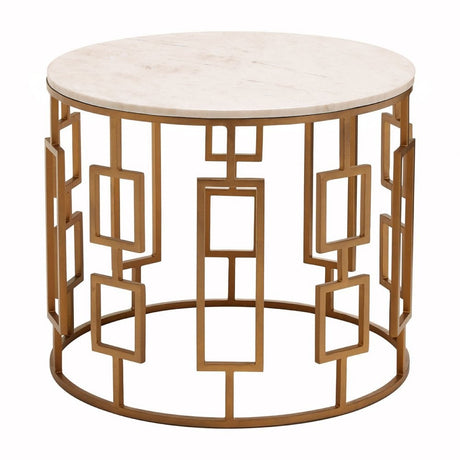 Gianna Round White Marble Top Side Table, Marble, Iron, White