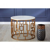 Gianna Round White Marble Top Side Table, Marble, Iron, White
