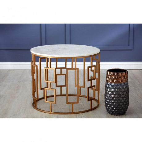 Gianna Round White Marble Top Side Table, Marble, Iron, White