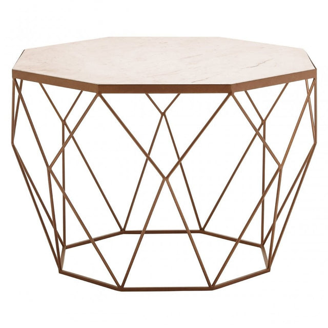 Gianna Octagon White Marble Coffee Table, Marble, Iron, White