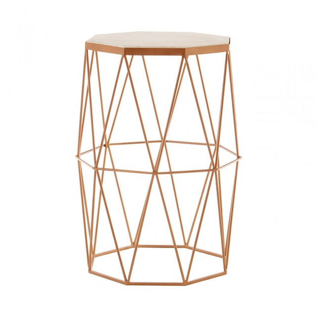 Gianna Octagonal Marble / Gold Side Table, Iron, Marble, Gold