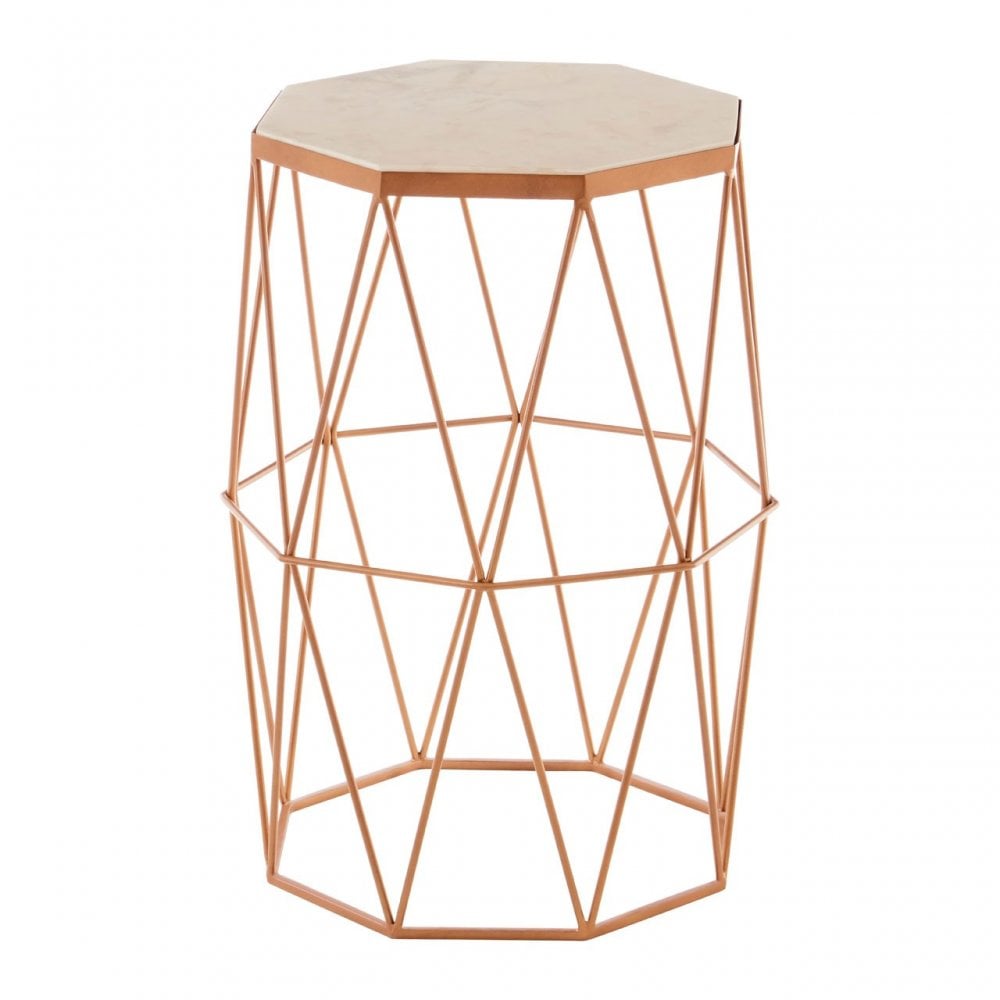 Gianna Octagonal Marble / Gold Side Table, Iron, Marble, Gold