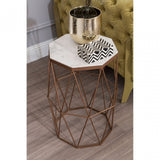 Gianna Octagonal Marble / Gold Side Table, Iron, Marble, Gold