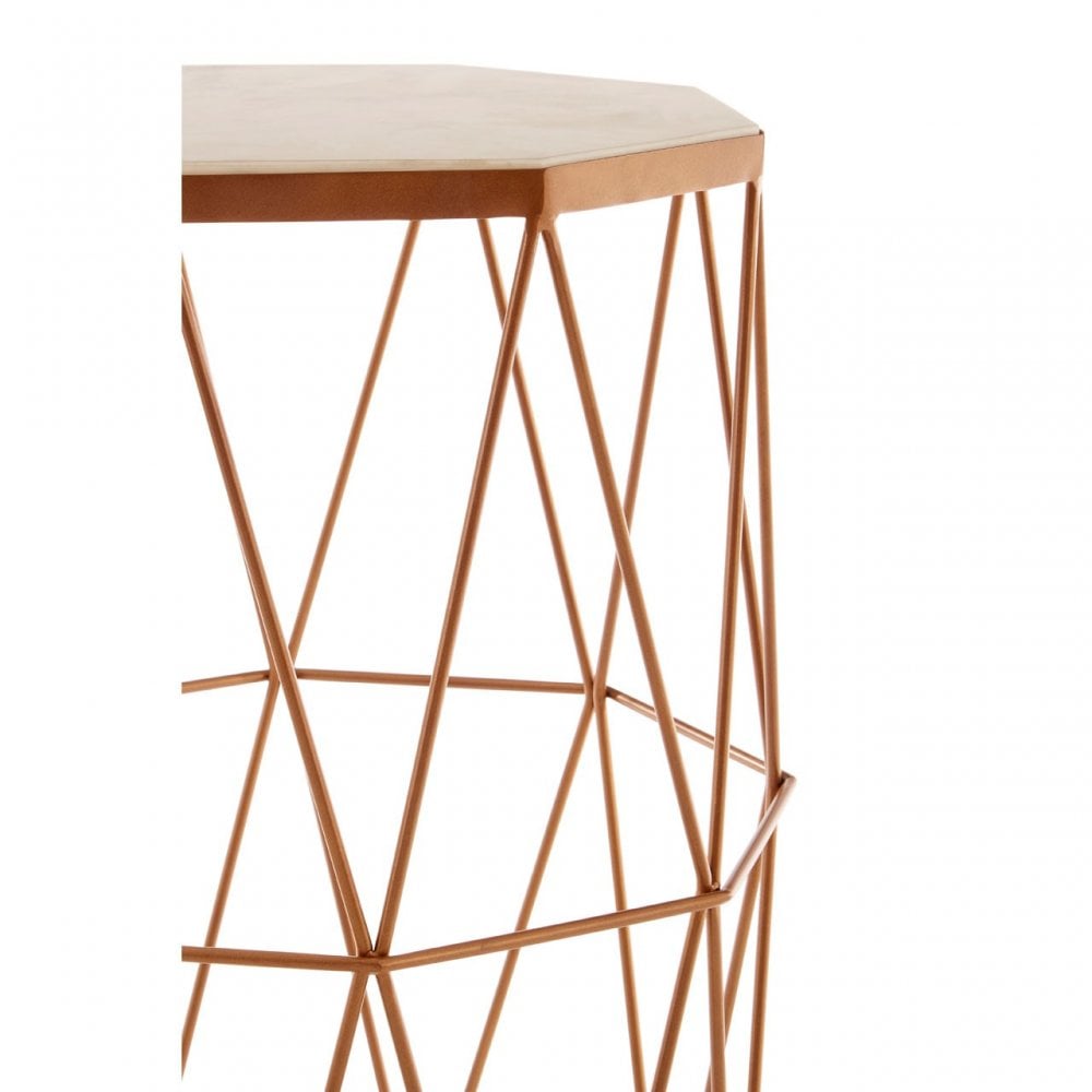 Gianna Octagonal Marble / Gold Side Table, Iron, Marble, Gold