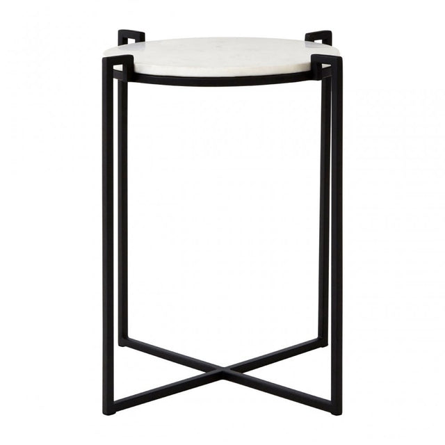 Gianna Black Cross Legged Side Table, Marble, Iron, Black