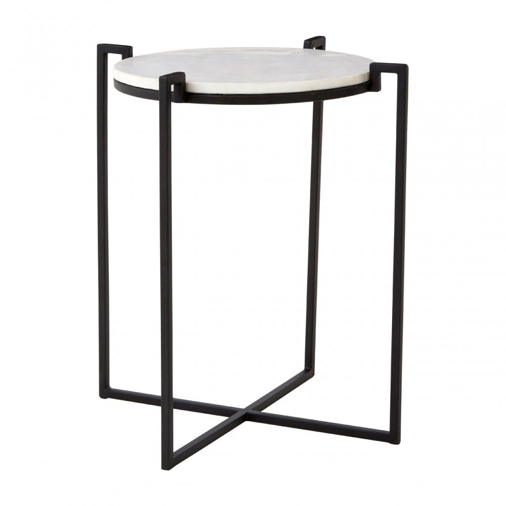 Gianna Black Cross Legged Side Table, Marble, Iron, Black