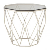 Enrich End Table with Brushed Nickel Base, Tempered Glass