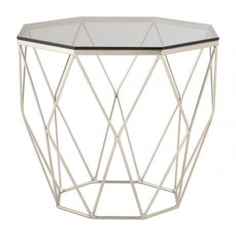 Enrich End Table with Brushed Nickel Base, Tempered Glass