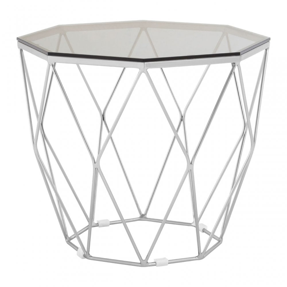 Enrich End Table with Brushed Nickel Base, Tempered Glass