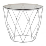 Enrich End Table with Brushed Nickel Base, Tempered Glass