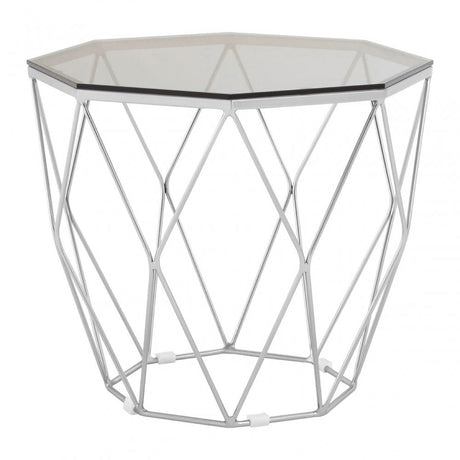 Enrich End Table with Brushed Nickel Base, Tempered Glass