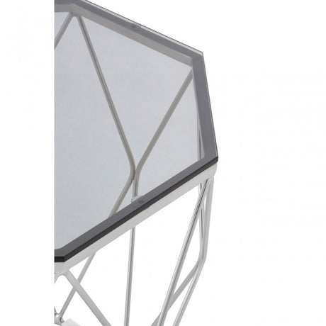 Enrich End Table with Brushed Nickel Base, Tempered Glass