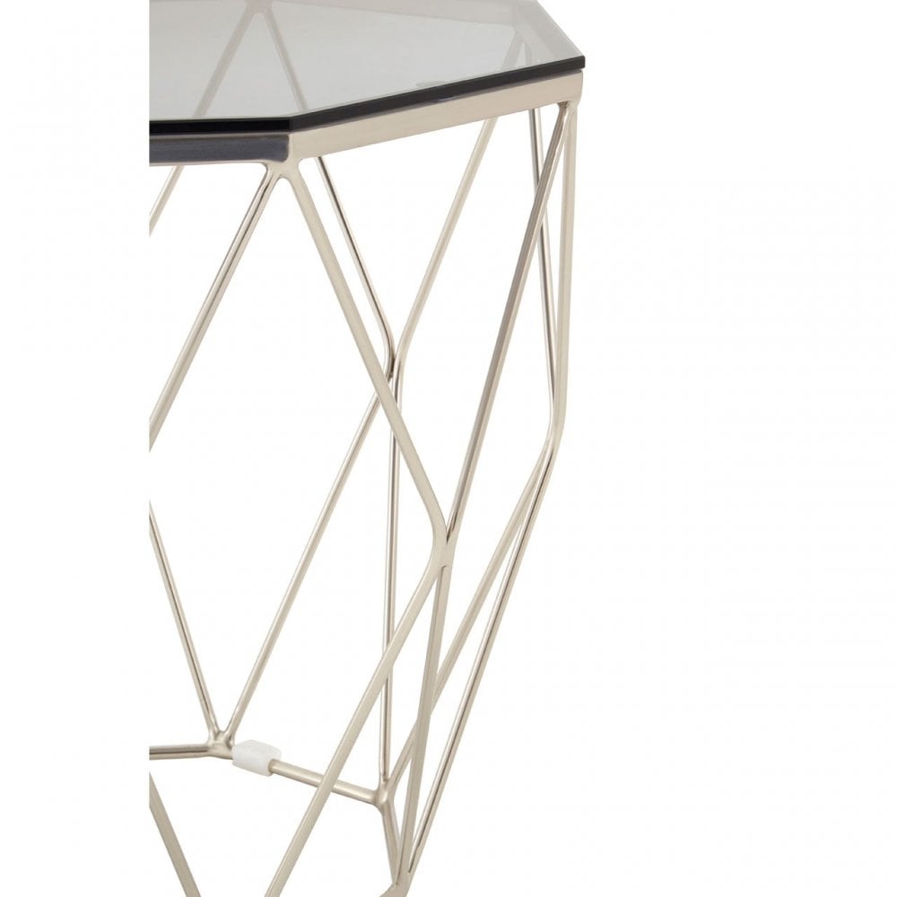 Enrich End Table with Brushed Nickel Base, Tempered Glass