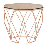 Enrich End Table with Rose Gold Base, Tempered Glass, Rose Gold