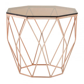 Enrich End Table with Rose Gold Base, Tempered Glass, Rose Gold
