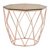 Enrich End Table with Rose Gold Base, Tempered Glass, Rose Gold