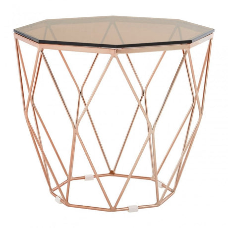 Enrich End Table with Rose Gold Base, Tempered Glass, Rose Gold