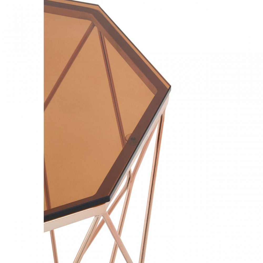 Enrich End Table with Rose Gold Base, Tempered Glass, Rose Gold