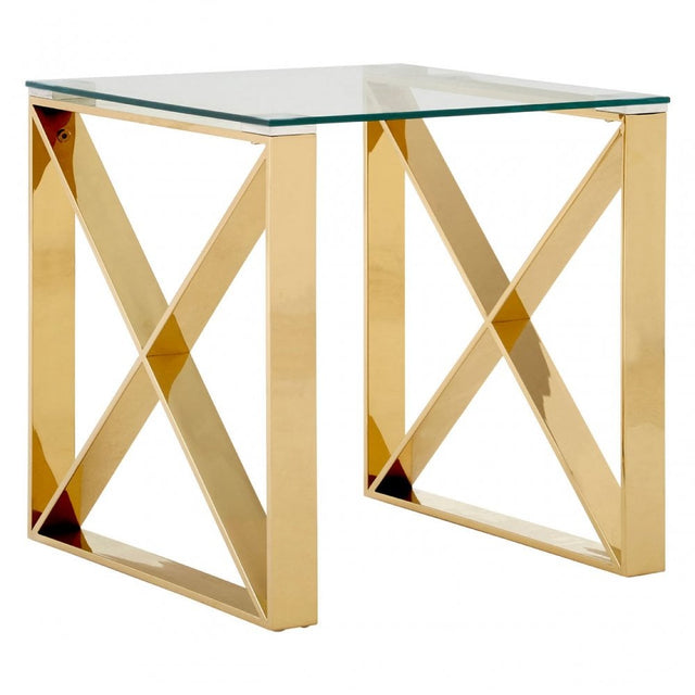 Enrich End Table, Stainless Steel, Glass, Gold