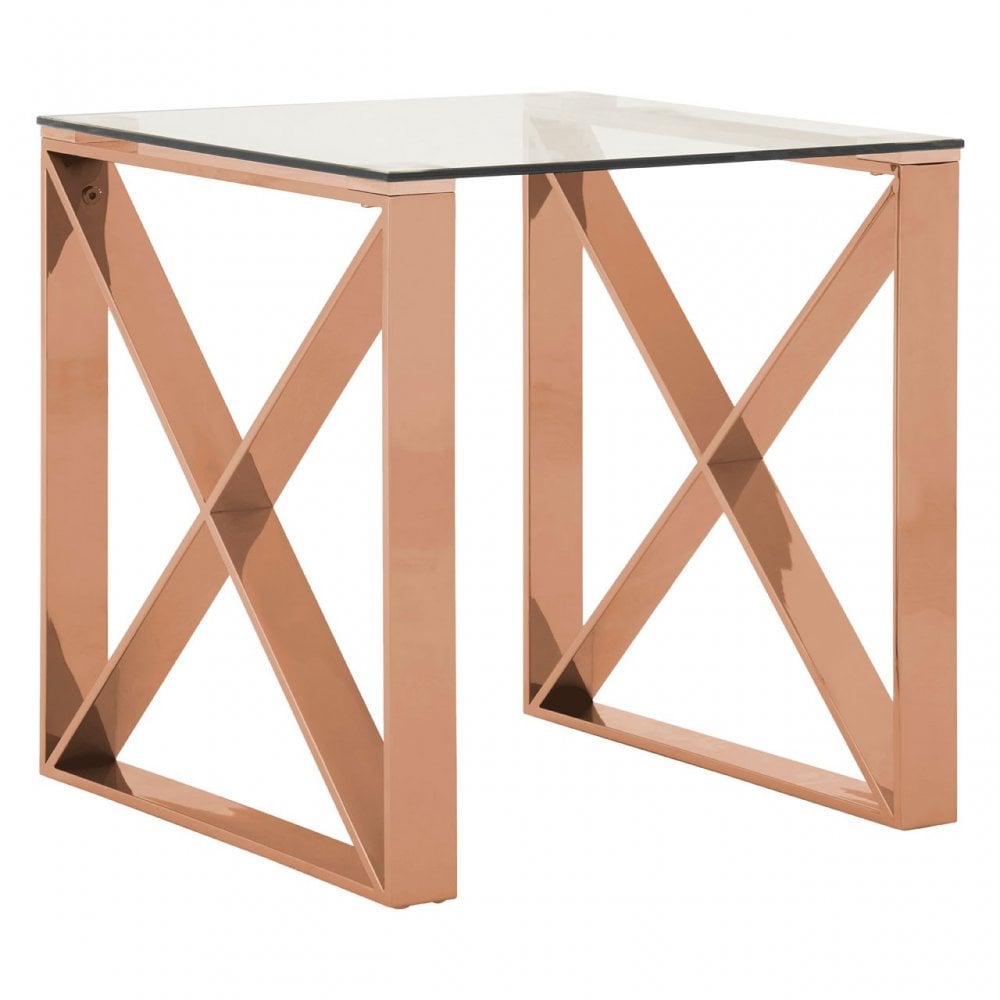 Enrich End Table, Stainless Steel, Glass, Gold