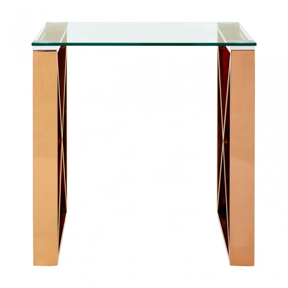 Enrich End Table, Stainless Steel, Glass, Gold