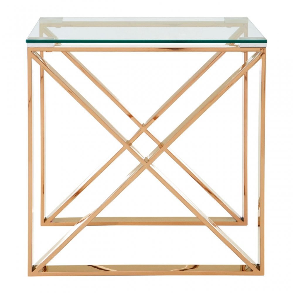 Enrich End Table, Stainless Steel, Glass, Gold