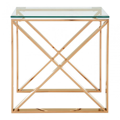 Enrich End Table, Stainless Steel, Glass, Gold