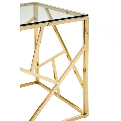Enrich Champagne Gold Geometric End Table, Stainless Steel, Glass, Gold