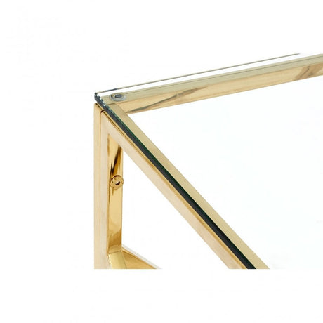 Enrich Champagne Gold Geometric End Table, Stainless Steel, Glass, Gold