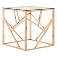 Enrich Rose Gold Geometric End Table, Stainless Steel, Glass, Rose Gold