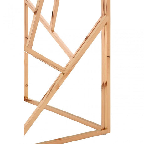 Enrich Rose Gold Geometric End Table, Stainless Steel, Glass, Rose Gold