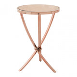 Enrich Rose Gold Pinched Side Table, Mirrored Glass, Rose Gold