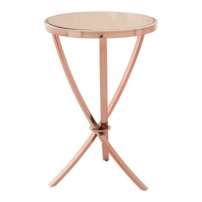 Enrich Rose Gold Pinched Side Table, Mirrored Glass, Rose Gold