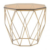 Enrich End Table with Brushed Bronze Base, Tempered Glass, Bronze